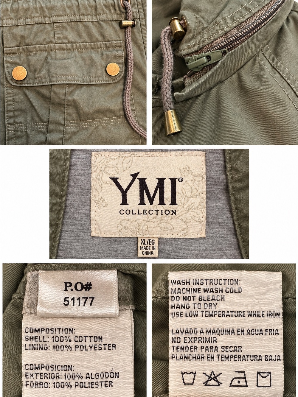 YMI Collection Olive Hooded Utility Anorak Vest Women’s XL - Picture 2 of 4